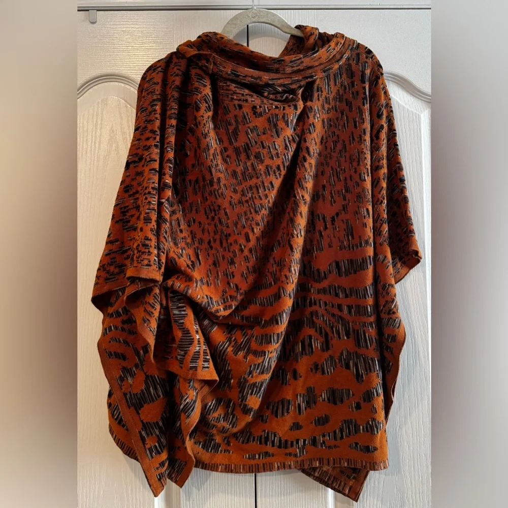 Vintage Concept Orange and Brown Turtleneck Poncho - Size L